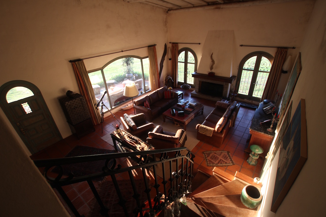 The living room of Valle Sol in the sunset.